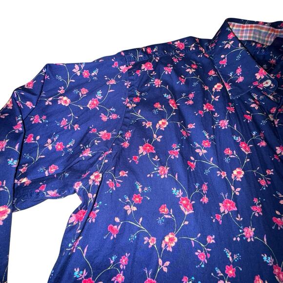 Alan Flusser Shirt Men’s XXL Blue Pink Button Up Floral Long Sleeve EUC - Picture 5 of 10